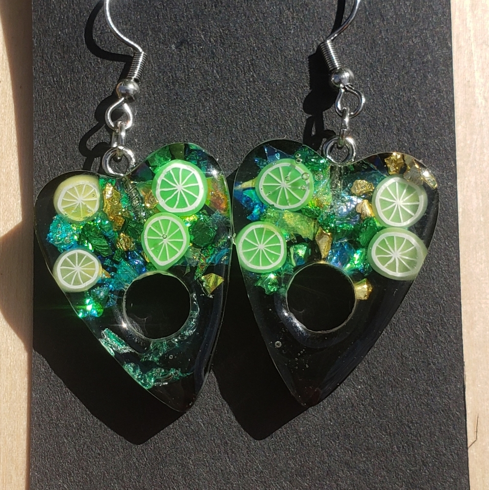 Lime and Lemon Planchette Earrings/ Stainless steel hooks/ Resin Jewelry